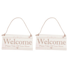 2X Welcome Please Take Off Your Shoes Hanging Plaque Sign House Porch Decor
