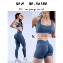 (Grape purple-trousers, M) Seamless Waist Yoga High Waist Butt Lifting Compression Sports Bra Shorts Leggings Set Women Running Training Outfit