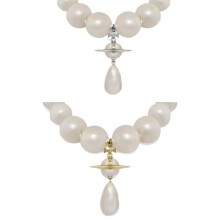 (Silver chain necklace) Vivienne Westwood Baroque Pearl Drop Earrings for Women Saturn Necklace Elegant Pearl Choker