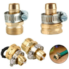 2 Pack Brass Garden Hose Connector Repair Mender Kit with Stainless Clamp, Fits 3/4" Water Hose Repair Fitting