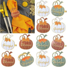 12 Pcs Thanksgiving Pumpkin Napkin Rings Pumpkin Maple Leaf Napkin Rings for Thanksgiving Halloween Table Decorations