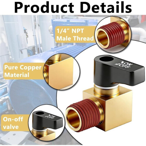 Válvula de Drenagem de Latão para Compressor de Ar - Válvula de Esfera com Rosca Macho NPT de 1/4" - Acessórios para Compressor de Ar 1