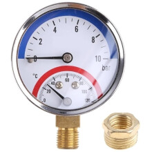 2in1 Pressure Gauge and Thermometer 0-120C Temperature Pressure Meter for Heating Application A