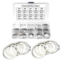 225pcs Stainless Steel Shaft Retaining Rings 15 Size , Shaft External Retaining Rings, Snap Rings, Bearing Snap Springs