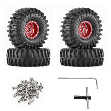 1.0 Inch Beadlock Wheel and Rubber Tires for 1/18 TRX4M for 1/24 Axial SCX24 RC Cralwer Upgrade Parts Red
