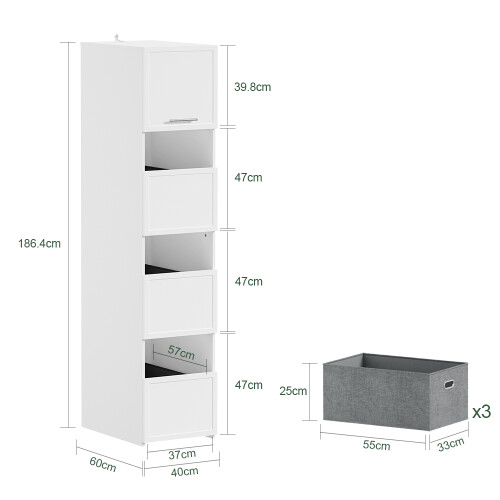 SoBuy Κολόνα Αποθήκευσης Λευκή 60x40x186 εκ. 4 Πόρτες 2