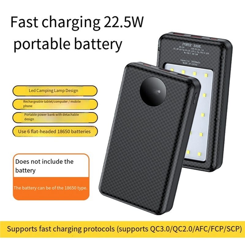 Batter Storage Rack 6x18650 20000mAh Power Bank Case 22.5W Fast Charging Mobile Power Bank ...