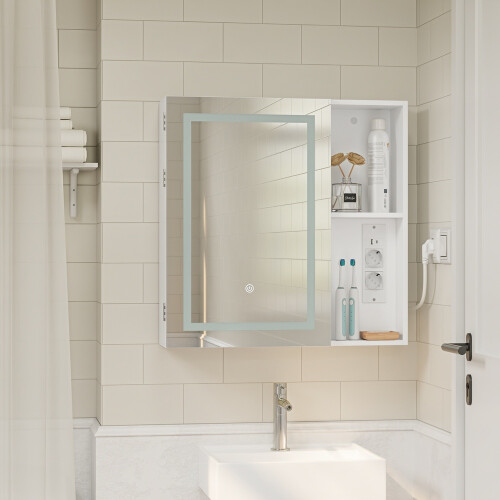 SoBuy Ντουλάπι Μπάνιου BZR239-E-W Λευκό 60x15,5x60cm MDF LED 1