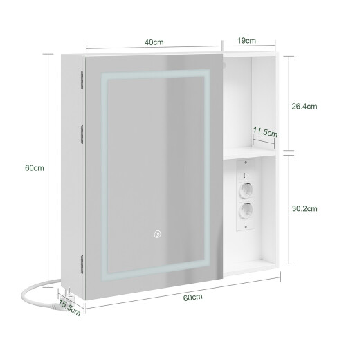 SoBuy Ντουλάπι Μπάνιου BZR239-E-W Λευκό 60x15,5x60cm MDF LED 2
