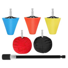 6PCS Car Wheel Hub Drill Polishing Cone Sponges,Polishing Balls with Hex Extension Holder,Buffing Tool for Cars Wheel
