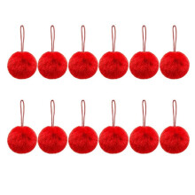 12pcs Furry Christmas Ornaments Christmas Tree Decorations Furry Poms Hanging Decorations for Xmas Tree Red