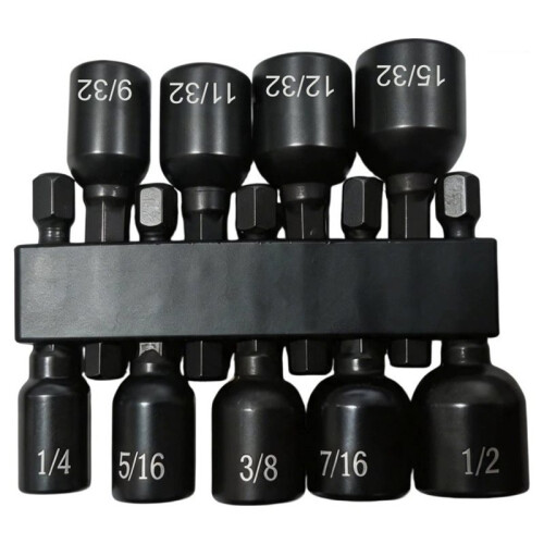 9pcs Hex Nut Driver Set Power Nut Driver Bit Set 1/4 Hex Shank Socket Adapter Drill Bit for Electric Screwdriver SAE