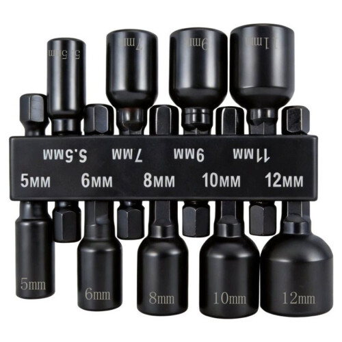 9pcs Hex Nut Driver Set Power Nut Driver Bit Set 1/4 Hex Shank Socket Adapter Drill Bit for Electric Screwdriver Metric