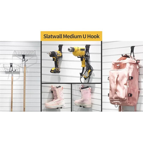Slatwall Accessories, Black Slatwall Hooks, Garage Utility Hooks for Slatwall, 8 Pack U Hook 2