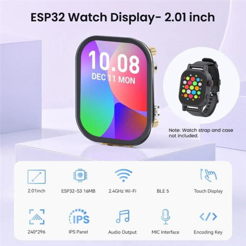 CrowPanel 2,01 Tums HMI ESP32-S3 Klockdisplay 240x296 IPS-Pekskärm med Mikrofon Som Stöder Röststyrning 1