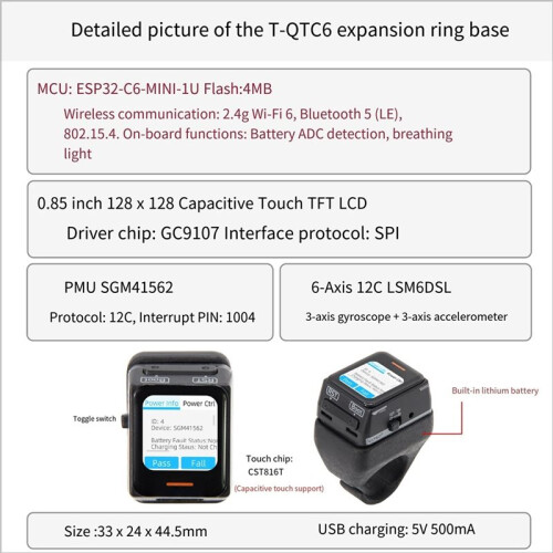 LILYGO T-QTC6 ESP32-C6 Development Board 0.85-Inch Touch LCD Display WiFi 6  5 Wireless Module B 1