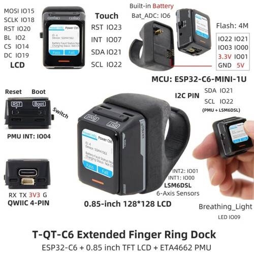 LILYGO T-QTC6 ESP32-C6 Development Board 0.85-Inch Touch LCD Display WiFi 6  5 Wireless Module B 2