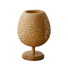 Bamboo Table Lamp, Handmade Rattan Desk Light Vintage for Bedroom, E27 Bedside Lamp Living Room Decor EU Plug