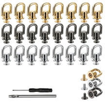 24 Packs D Rings for Purse Bag Purse Hardware, Stud Screw Rivets, 360 Rotatable Conversion Kit for Handmade Bag