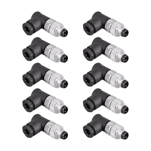 10 Conectores de Sensor M8 À Prova D'Água com Rosca Angular e Acoplamento Roscado de 4 Pinos para Eletrônicos (Plugue Macho) 1