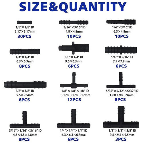 Car Hose Connector Assortment Reducer Set Plastic Straight T Piece Connectors for Cooling Systems Engine-Feed Systems