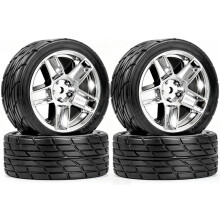 1/10 RC Car -Road Flat Racing Tires, for Climbing Car Plastic Wheel Rims, Wind-Cutting Wheel Hubs Silver