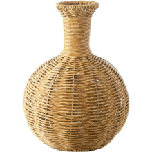 Handwoven Rattan Vase, 10-Inch Wicker Decorative Vase, Natural Woven Bulbous Vase for Artificial or Dried Flowers