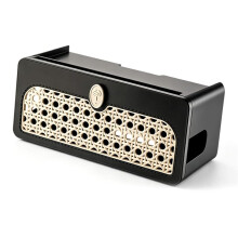 Caja de Gestión de Cables de Ratan Sintético, Cubierta Decorativa de Regleta Negra con Tapa, Organizador de Cables