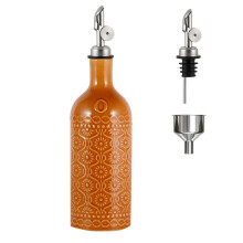 18oz Ceramic Olive Oil Dispenser Bottle - Caramel Auto-Pour Spout, UV Protection, Lead-Free Porcelain, Perfect Brown