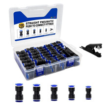100 Pcs Pneumatic Quick Connect Air Hose Fitting Straight Kit with Tube Cutter 4/6/8/10/12mm for Tube, Truck, Automotive