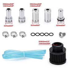 2L Aluminium-Ölfangbehälter-Set mit Entlüftungsfilter, Polierter Runder Ölseparator-Dose mit 2 Anschlüssen für Auto-Motor-Ölfangbehälter