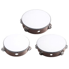 3 Pack Wooden Hand Held Tambourine Set 6 8 10 Inch Handheld Percussion Drums with Storage Bag for Church Party Dance A