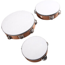 3 Pack Wooden Hand Held Tambourine Set 6 8 10 Inch Handheld Percussion Drums with Storage Bag for Church Party Dance B