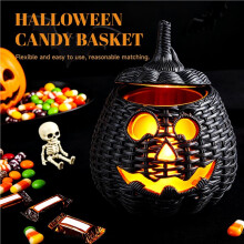 Rattan Resin Halloween Pumpkin Lamp Figurine, Halloween Candy Basket, Halloweens Treat Bag Lamp Candy Basket B
