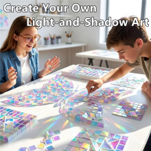 200pcs Holographic Acrylic Blocks, 0.79x0.79" Rainbow Plexiglass Sheets for DIY Crafts Art Deco