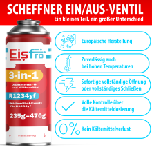Eisfro 3en1 Kit Recarga Aire Acondicionado R1234yf – 2x 235g con Manguera y Adaptador YF – Cartucho Gas Coche, ECO
