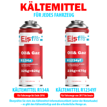 Eisfro Gas Refrigerante R1234yf con Olio, Tubo e Adattatore YF – Ricarica Aria Condizionata Auto | 3x 235g