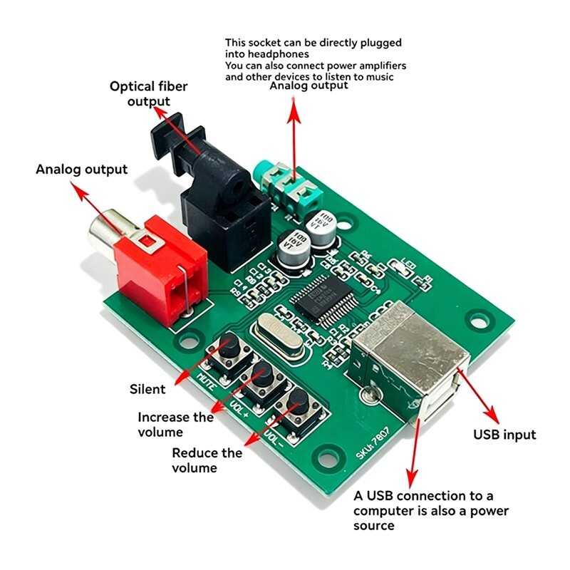 USB Coaxial Optical Fiber Audio Decoder Board PCM2704 DAC HiFi Digital ...