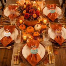 12 Pcs Thanksgiving Pumpkin Napkin Rings Pumpkin Maple Leaf Napkin Rings for Thanksgiving Halloween Table Decorations