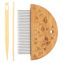 Wood Hand Loom Comb Set, Weaving Comb with Crochet Hook, Wood Knitting Loom Tool for DIY Knitted Crafts
