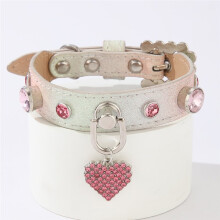 PU Dog Collar with Rhinestone Pendant for Puppies - Stylish Pet Accessory C
