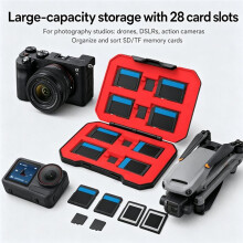 T20 Portable Memory Card Holder 28 Slots Memory Card Case for Micro CFexpress Type A Cards Black Red