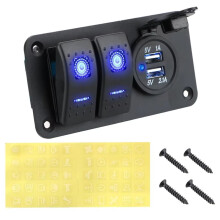 Car Panel 2+1 Gang Light Toggle Control Digital Voltmeter Dual USB Chargers Outlet Combination