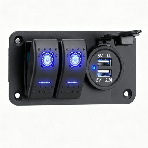 Car  Panel 2+1 Gang Light Toggle Control Digital Voltmeter Dual USB Chargers  Outlet Combination 2