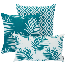 Set of 3 Outdoor Cushions BIRDWOOD Plant Pattern 30 x 50 cm 45 x 45 cm Turquoise