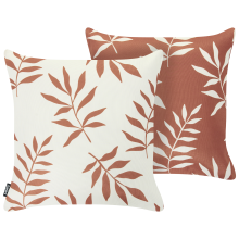 Set of 2 Outdoor Cushions CLOVERLEAF Plant Pattern 45 x 45 cm Red/White