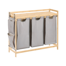 Set of 3 Laundry Baskets with Shelf TOROTAL Bamboo Light Brown/ Grey 120 L