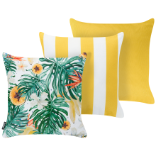 Set of 3 Outdoor Cushions FORSYTHIA Plant Pattern 45 x 45 cm Multicolour