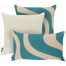 Set of 3 Outdoor Cushions AURINIA Abstract Pattern 30 x 50 cm 45 x 45 cm Beige/ Blue
