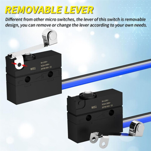 Limit  with Lever WS1 IP67 Waterproof   Wire Type   Roller Waterproof